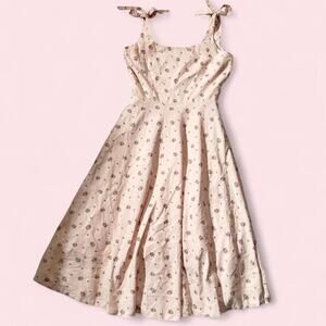 Sleeveless Midi Tie-Strap Dress in Blush Floral